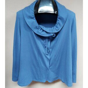 Testimony Long Angeles Womens Peter Pan Collar Snap Front Jacket XL Blue Casual